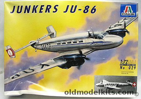 Italeri 1/72 Junkers Ju-86 Civil Swiss Air or Lufthansa, 29 plastic model kit